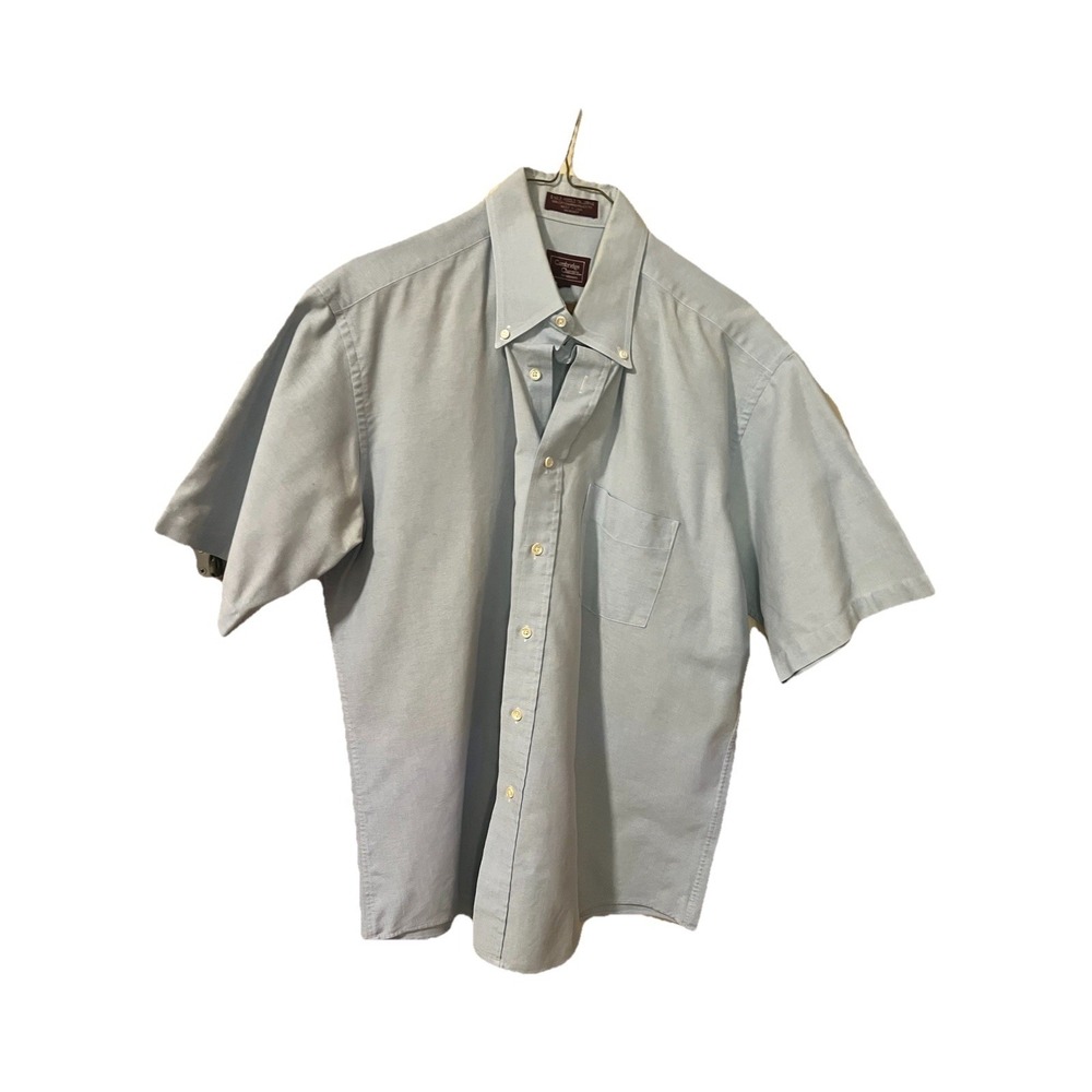 Cambridge Classics Button Down Mens 17 Blue Excellent Short Sleeve Oxford USA